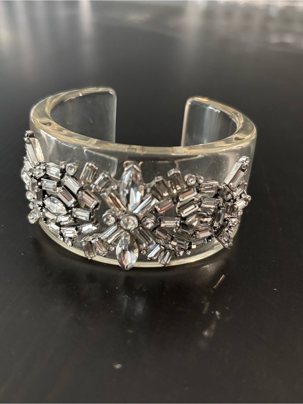 Banana Republic clear acrylic lucite rhinestone statement cuff bracelet